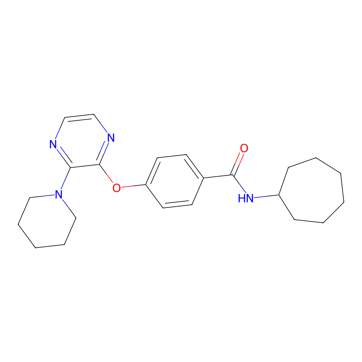 N-cycloheptyl-4-{[3-(piperidin-1-yl)pyrazin-2-yl]oxy}benzamide molecular structure, CAS 1116084-13-9