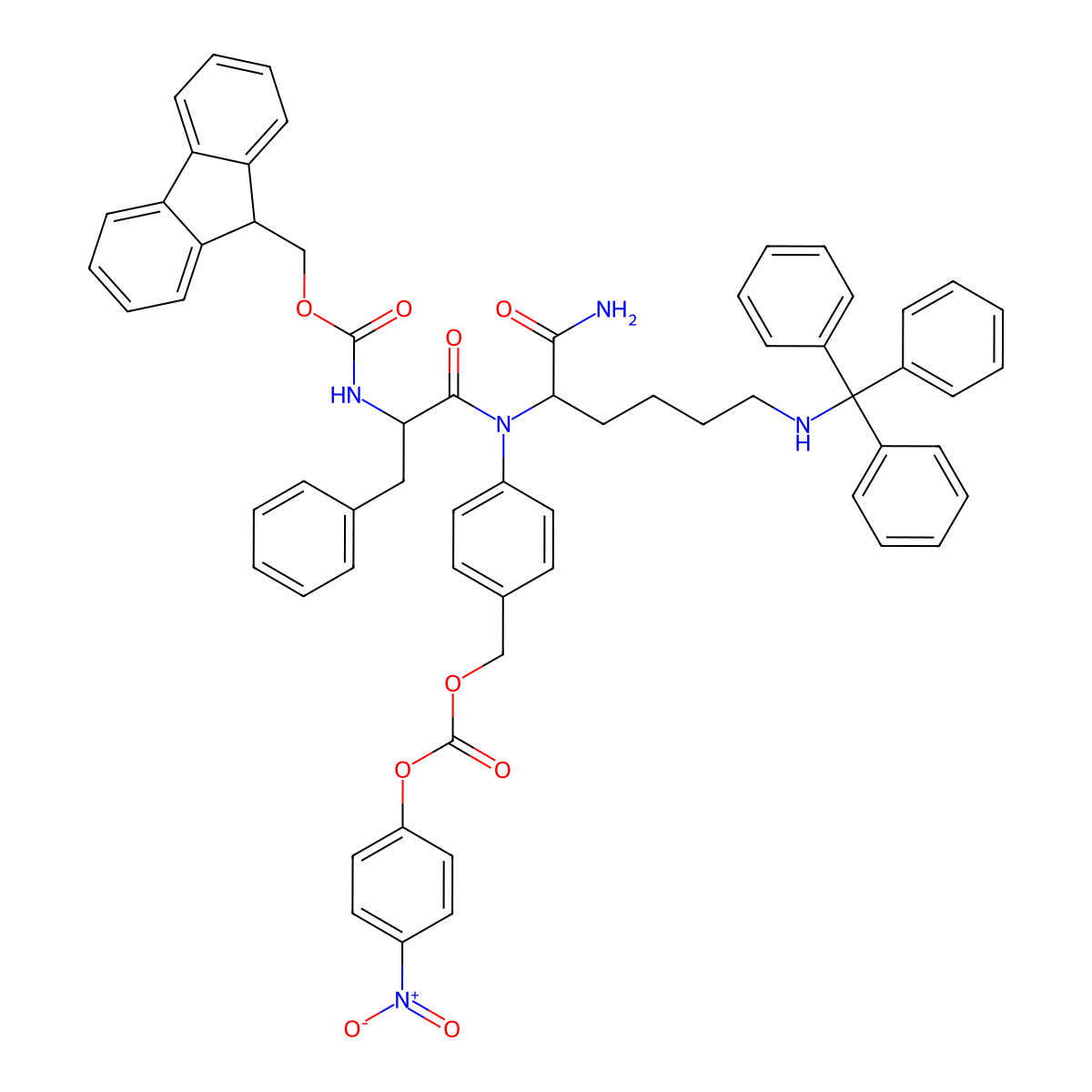Fmoc-Phe-Lys(Trt)-PAB-PNP molecular structure, CAS 1116086-09-9