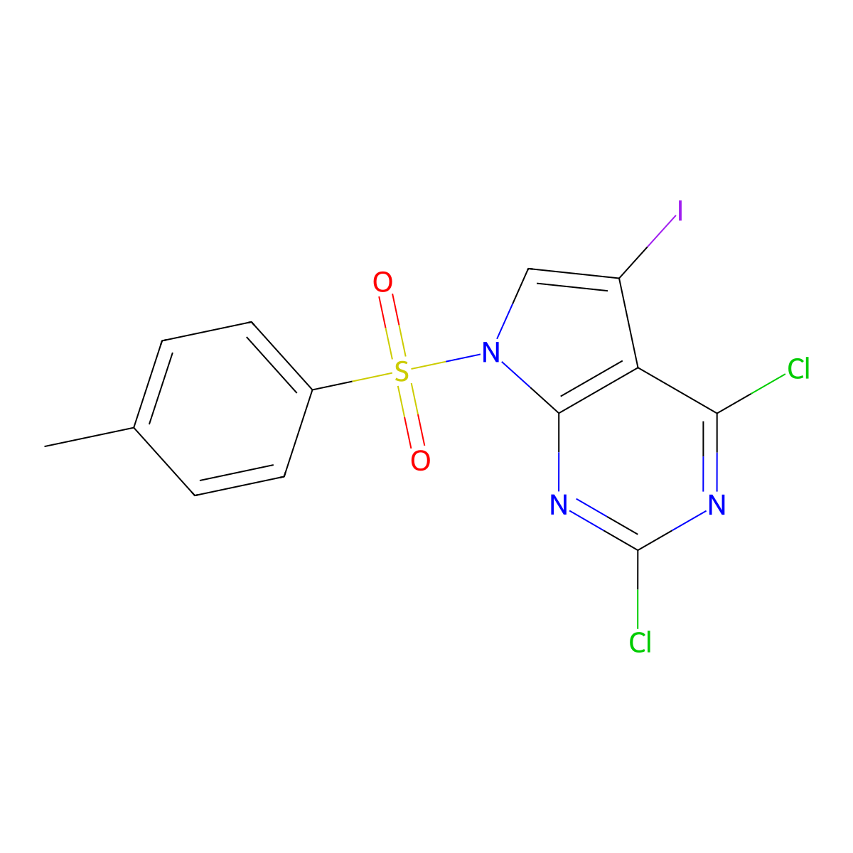 2,4-dichloro-5-iodo-7-tosyl-7H-pyrrolo[2,3-d]pyrimidine molecular structure, CAS 1116240-01-7