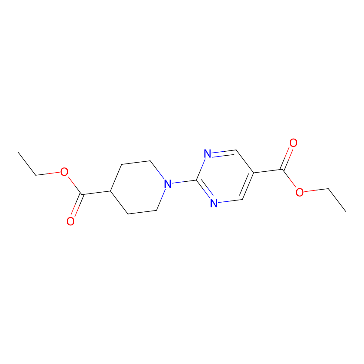 Ethyl 2-(4-(ethoxycarbonyl)piperidin-1-yl)pyrimidine-5-carboxylate molecular structure, CAS 1116339-73-1