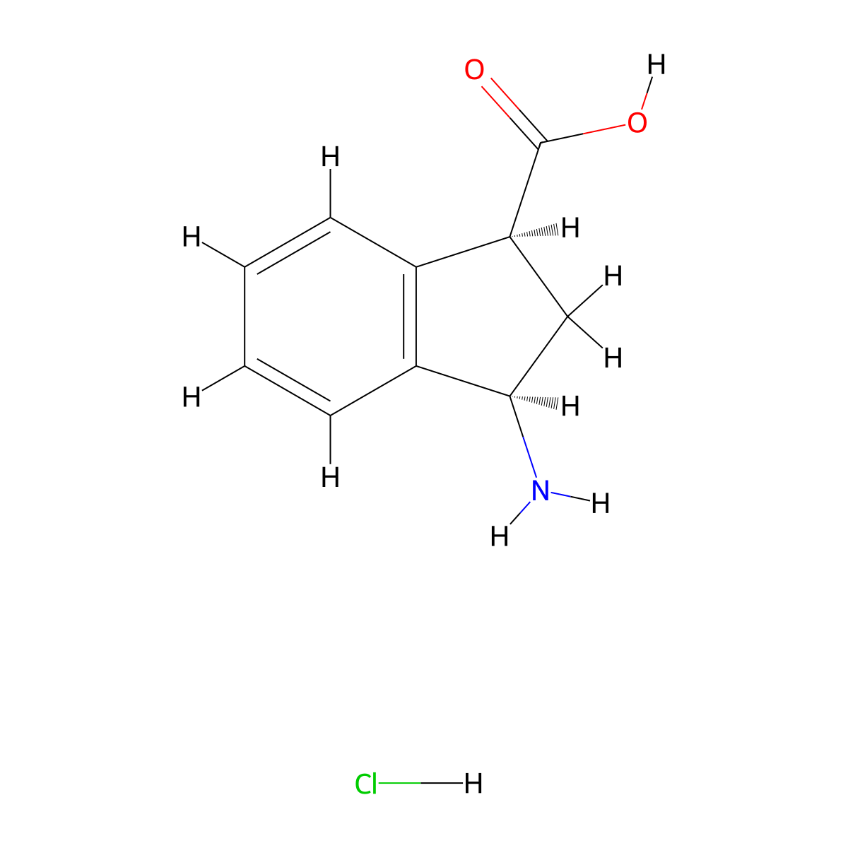 rac-(1R,3S)-3-amino-2,3-dihydro-1H-indene-1-carboxylic acid hydrochloride molecular structure, CAS 111634-94-7
