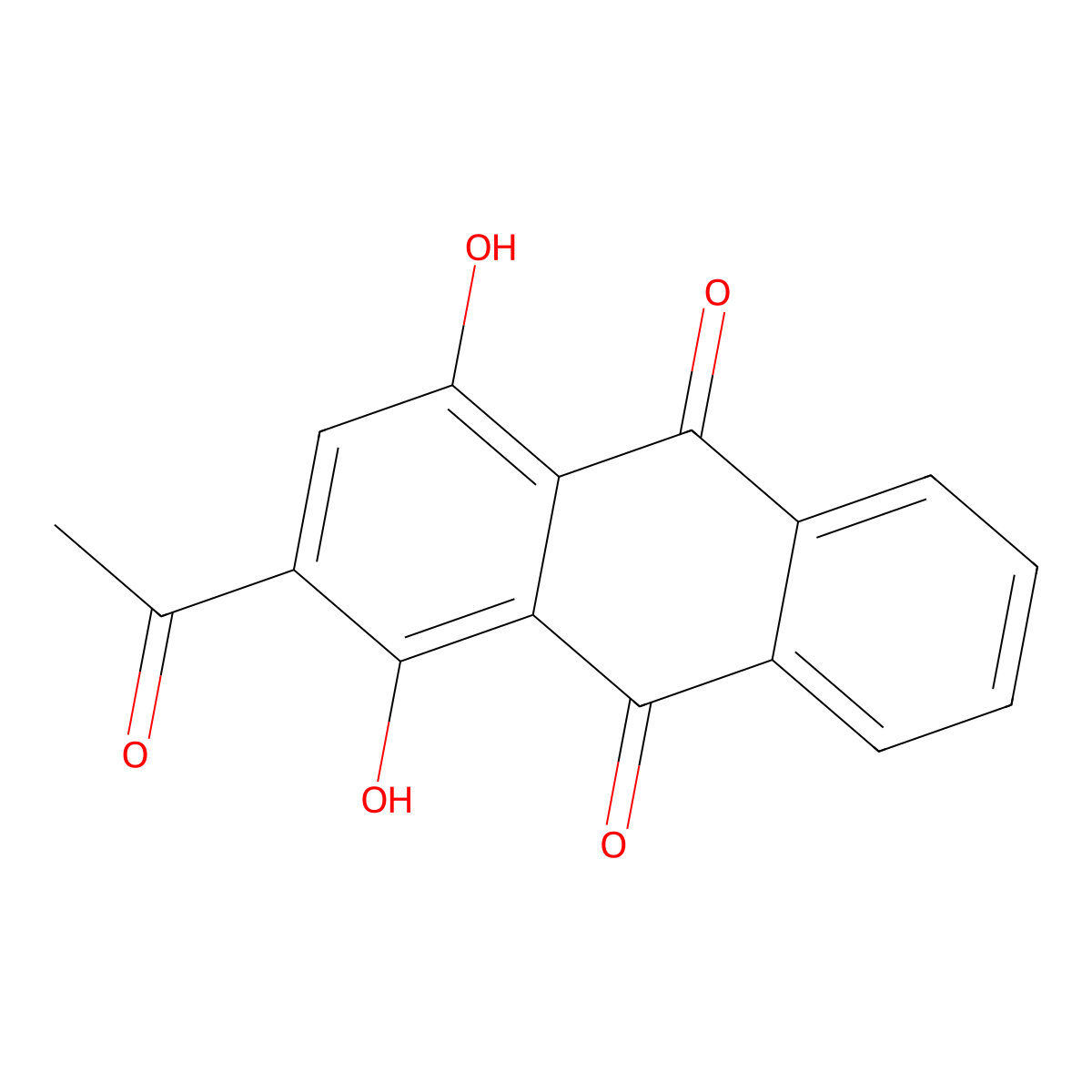2-Acetyl-1,4-dihydroxyanthracene-9,10-dione molecular structure, CAS 111649-79-7