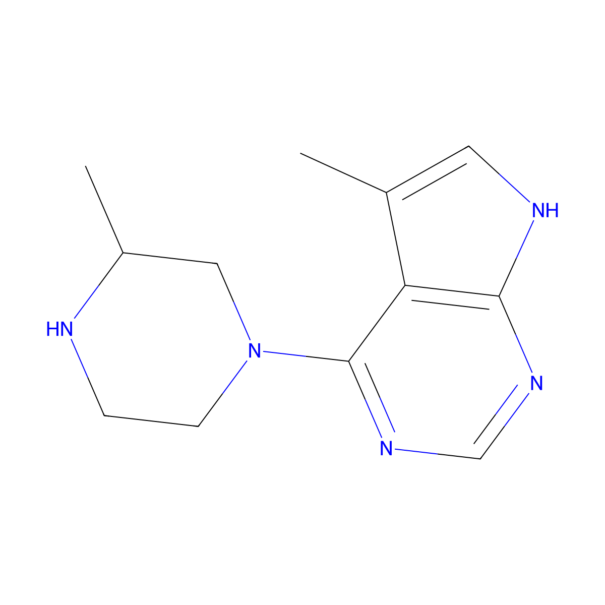 (S)-5-methyl-4-(3-methylpiperazin-1-yl)-7H-pyrrolo[2,3-d]pyrimidine molecular structure, CAS 1116570-96-7