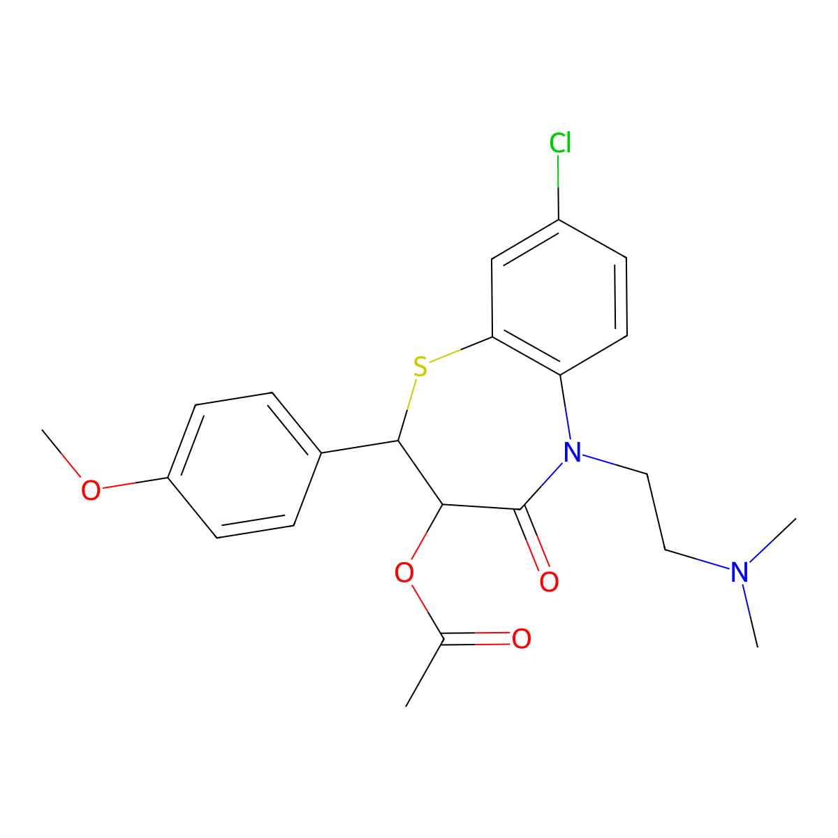 1,5-Benzothiazepin-4(5H)-one, 3-(acetyloxy)-8-chloro-5-(2-(dimethylamino)ethyl)-2,3-dihydro-2-(4-methoxyphenyl)- molecular structure, CAS 111659-76-8