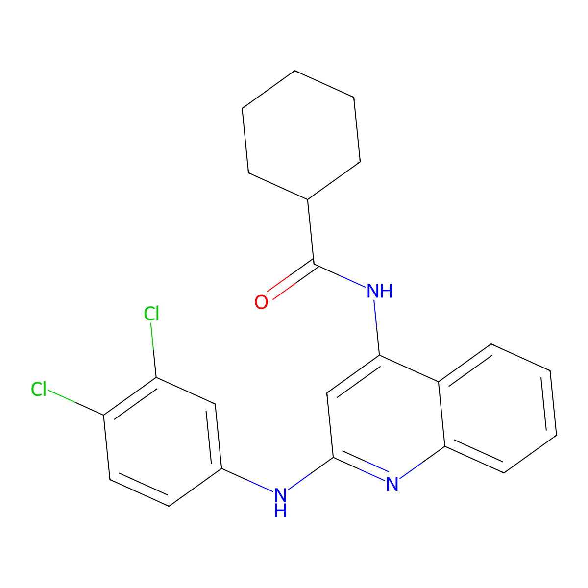 Cyclohexanecarboxamide, N-(2-((3,4-dichlorophenyl)amino)-4-quinolinyl)- molecular structure, CAS 1116652-18-6