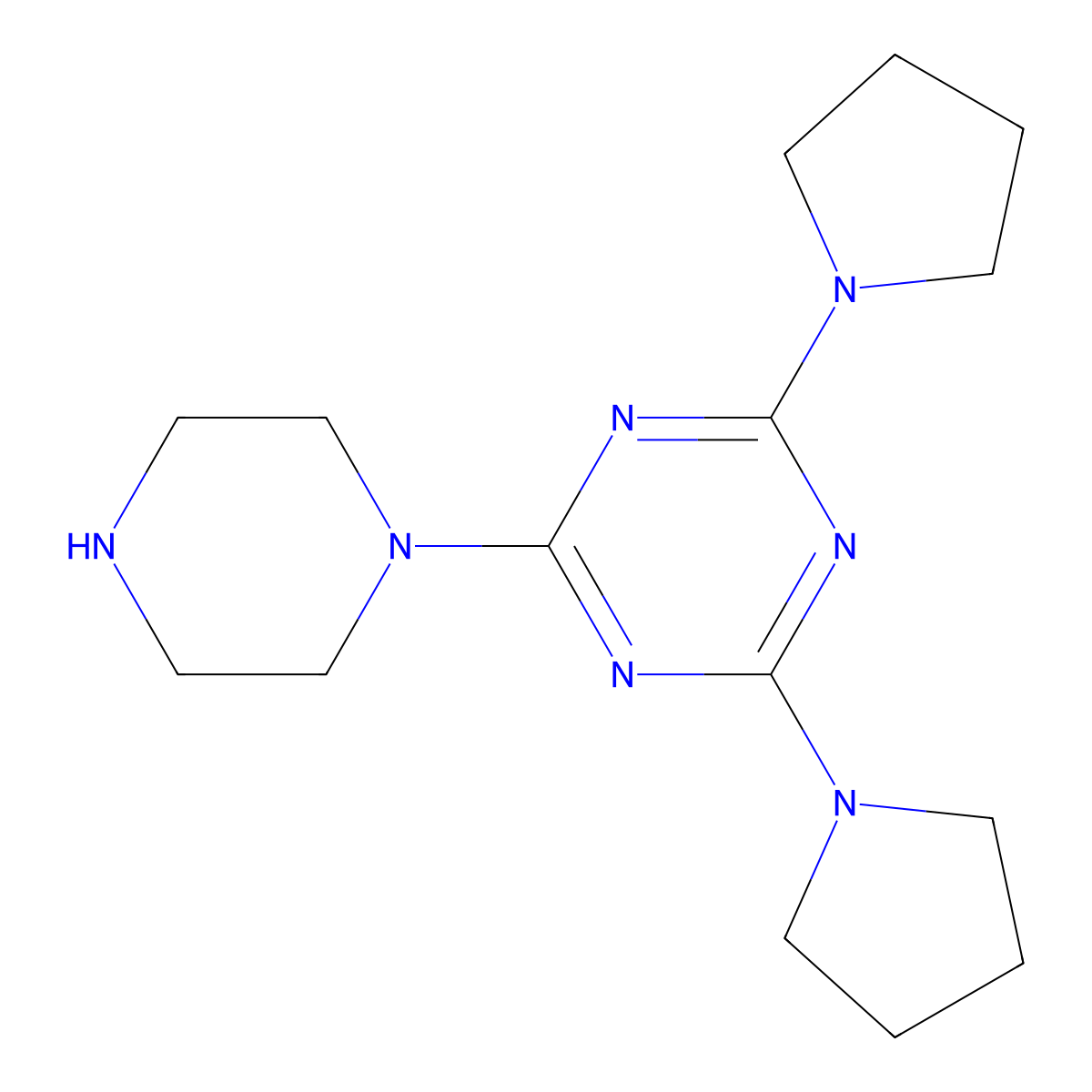 2-(Piperazin-1-yl)-4,6-di(pyrrolidin-1-yl)-1,3,5-triazine molecular structure, CAS 111668-00-9