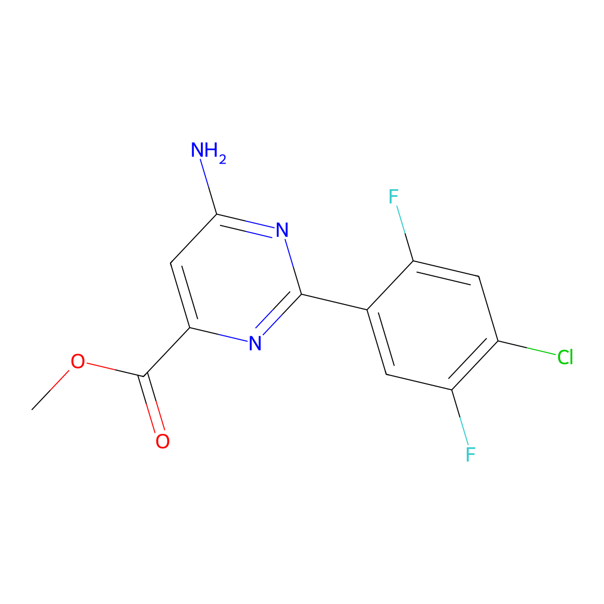 Methyl 6-amino-2-(4-chloro-2,5-difluorophenyl)pyrimidine-4-carboxylate molecular structure, CAS 1116682-21-3