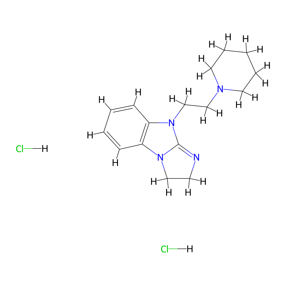 3H-Imidazo(1,2-a)benzimidazole, 2,9-dihydro-9-(2-(1-piperidinyl)ethyl)-, dihydrochloride molecular structure, CAS 111679-14-2
