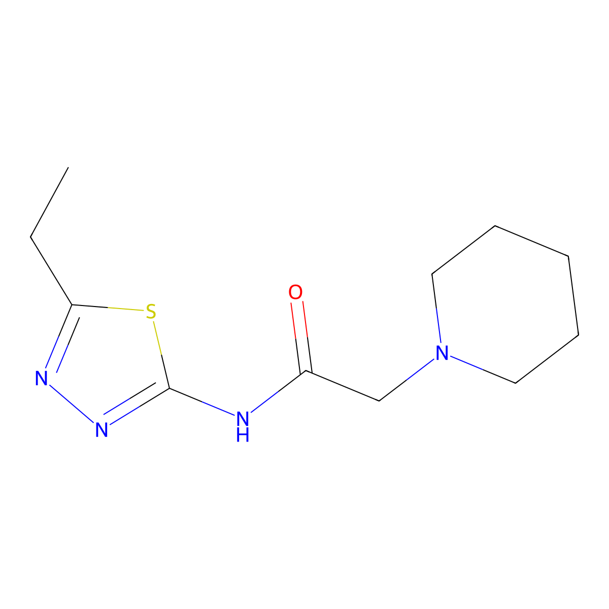 1-Piperidineacetamide, N-(5-ethyl-1,3,4-thiadiazol-2-yl)- molecular structure, CAS 111750-47-1