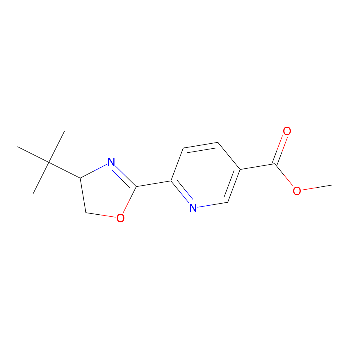 methyl 6-[(4S)-4-tert-butyl-4,5-dihydro-1,3-oxazol-2-yl]pyridine-3-carboxylate molecular structure, CAS 1117792-25-2