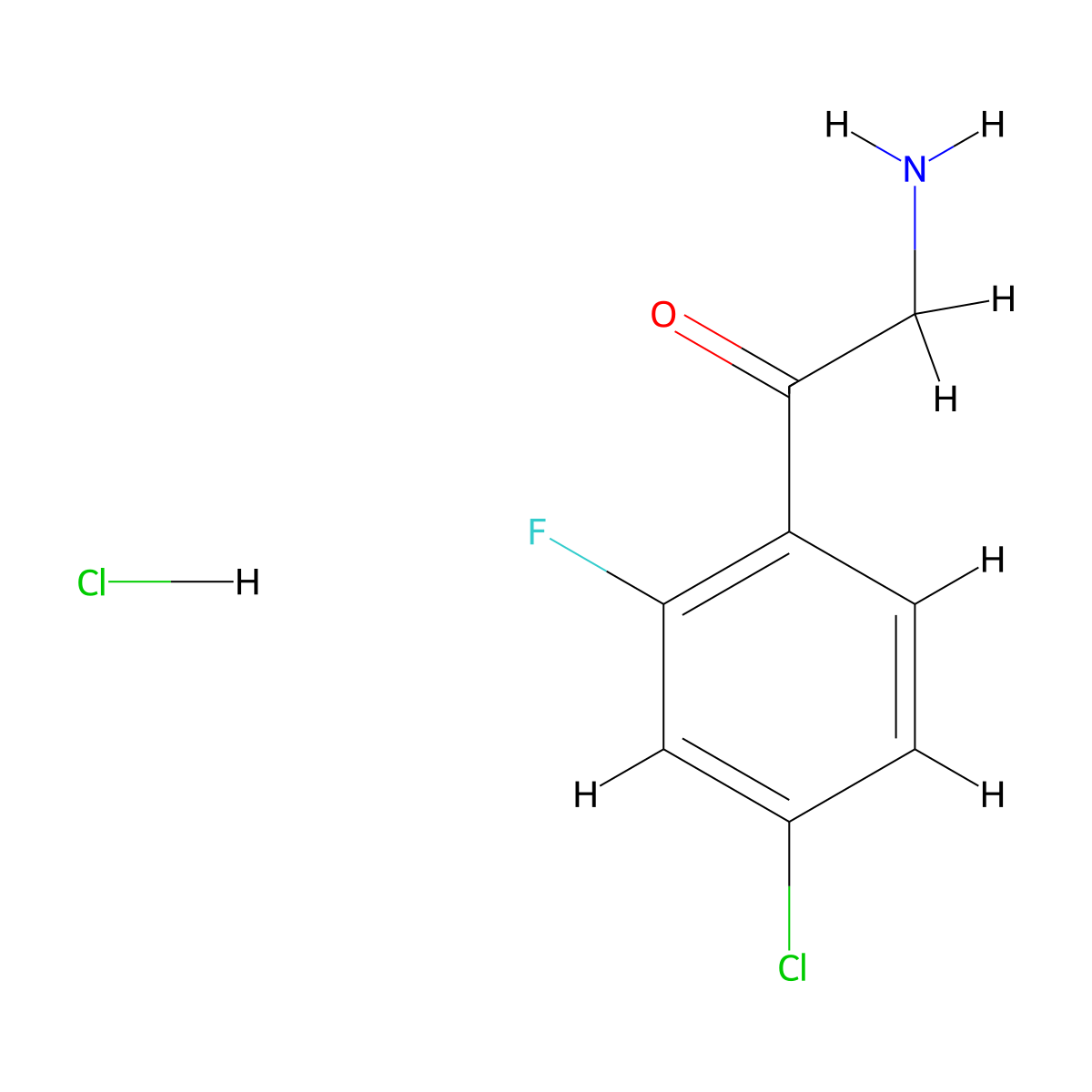 2-Amino-1-(4-chloro-2-fluorophenyl)ethan-1-one hydrochloride molecular structure, CAS 1117843-10-3
