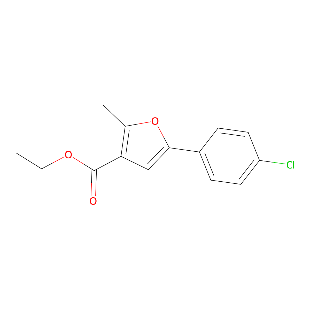 Ethyl 5-(4-chlorophenyl)-2-methyl-3-furoate molecular structure, CAS 111787-84-9