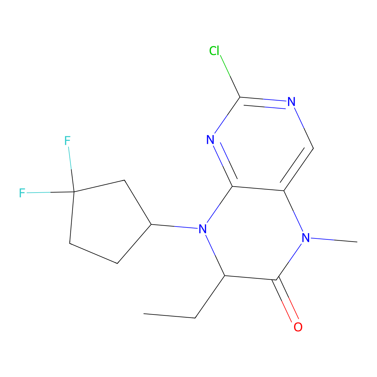 (7R)-2-Chloro-8-(3,3-difluorocyclopentyl)-7-ethyl-7,8-dihydro-5-methyl-6(5H)-pteridinone molecular structure, CAS 1117936-82-9