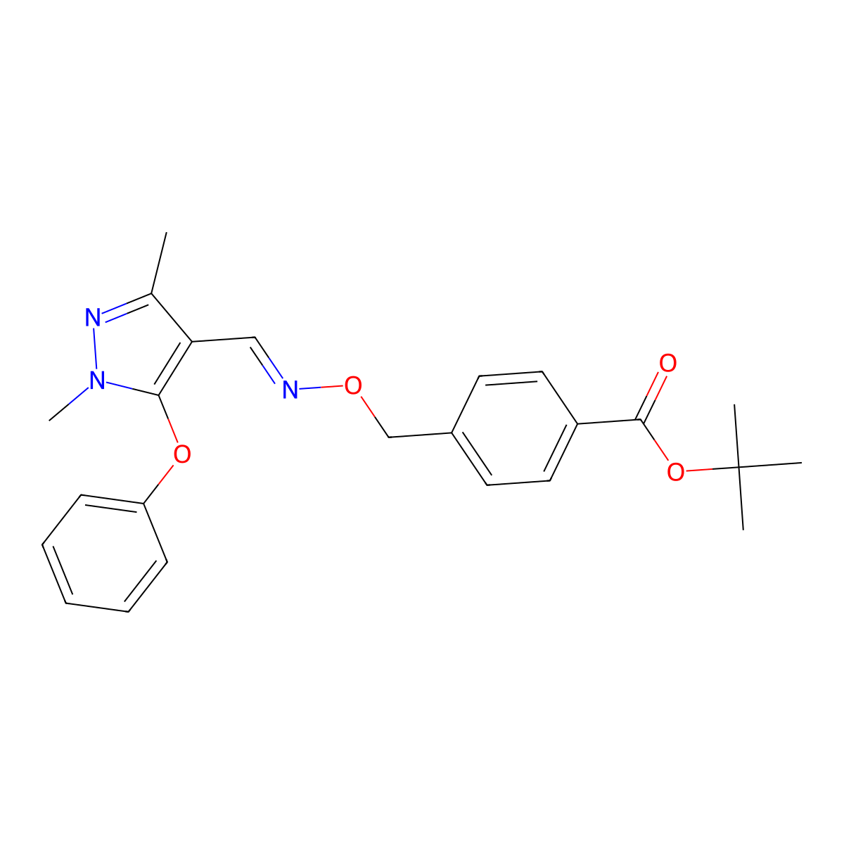 Benzoic acid, 4-(1,3-dimethyl-5-phenoxy-1H-pyrazol-4-yl)methyleneaminooxymethyl-, 1,1-dimethylethyl ester molecular structure, CAS 111812-58-9