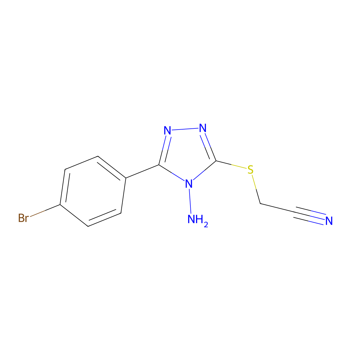 Acetonitrile, [[4-amino-5-(4-bromophenyl)-4H-1,2,4-triazol-3-yl]thio]- molecular structure, CAS 111828-05-8