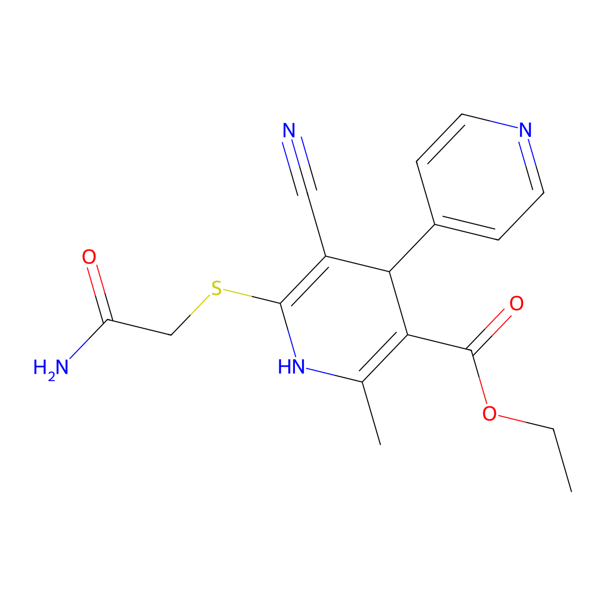 Ethyl 6-(2-amino-2-oxoethyl)sulfanyl-5-cyano-2-methyl-4-pyridin-4-yl-1,4-dihydropyridine-3-carboxylate molecular structure, CAS 111853-35-1