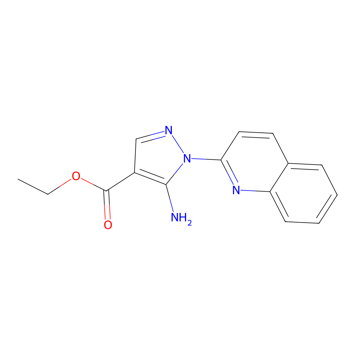 Ethyl 5-amino-1-(quinolin-2-yl)-1H-pyrazole-4-carboxylate molecular structure, CAS 111857-58-0
