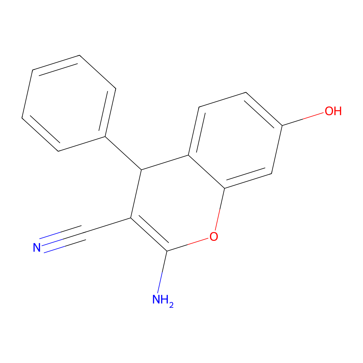 2-Amino-7-hydroxy-4-phenyl-4H-chromene-3-carbonitrile molecular structure, CAS 111861-25-7