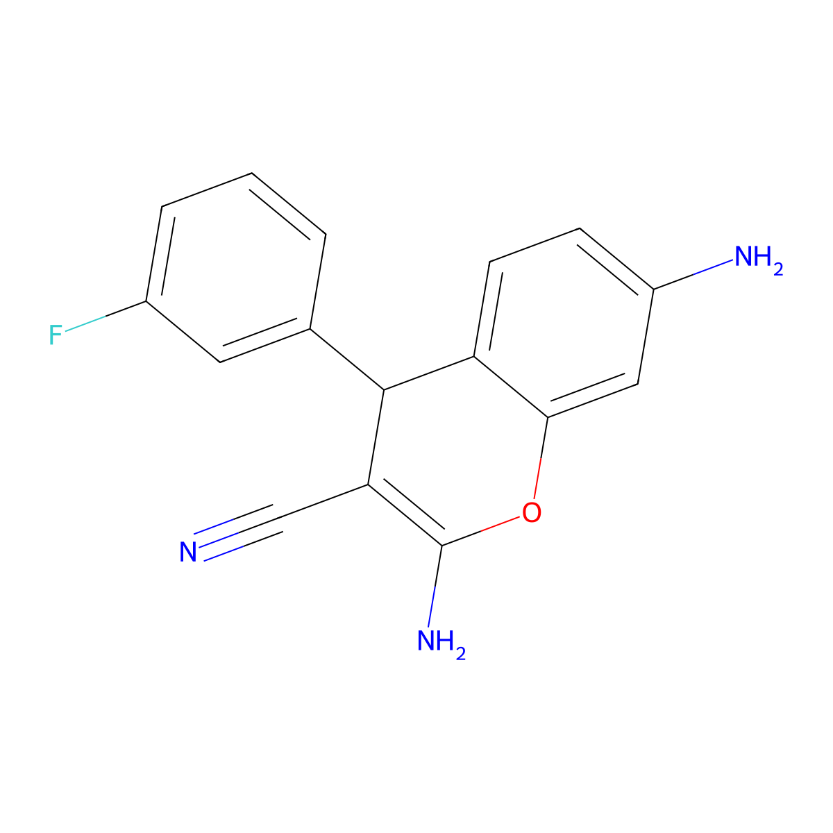 2,7-diamino-4-(3-fluorophenyl)-4H-chromene-3-carbonitrile molecular structure, CAS 111861-40-6