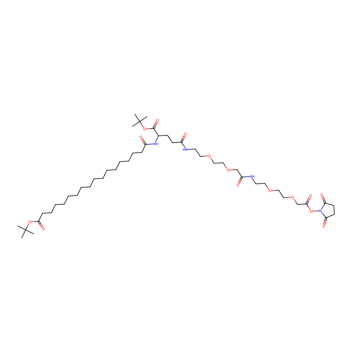 (S)-21,39-di-tert-butyl 1-(2,5-dioxopyrrolidin-1-yl) 9,18,23-trioxo-2,5,11,14-tetraoxa-8,17,22-triazanonatriacontane-1,21,39-tricarboxylate molecular structure, CAS 1118767-15-9