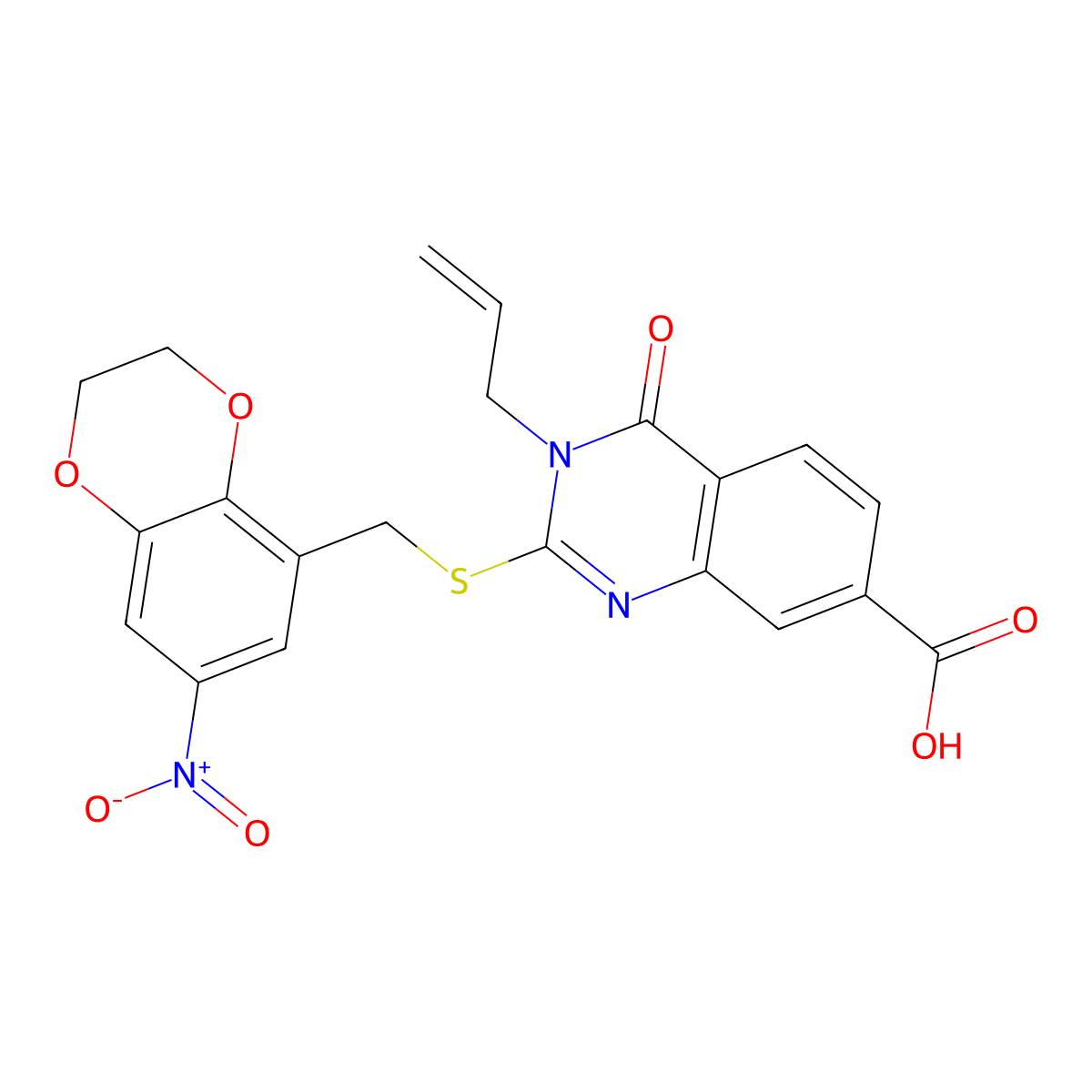 2-{[(7-Nitro-2,3-dihydro-1,4-benzodioxin-5-yl)methyl]sulfanyl}-4-oxo-3-(prop-2-en-1-yl)-3,4-dihydroquinazoline-7-carboxylic acid molecular structure, CAS 1118786-94-9