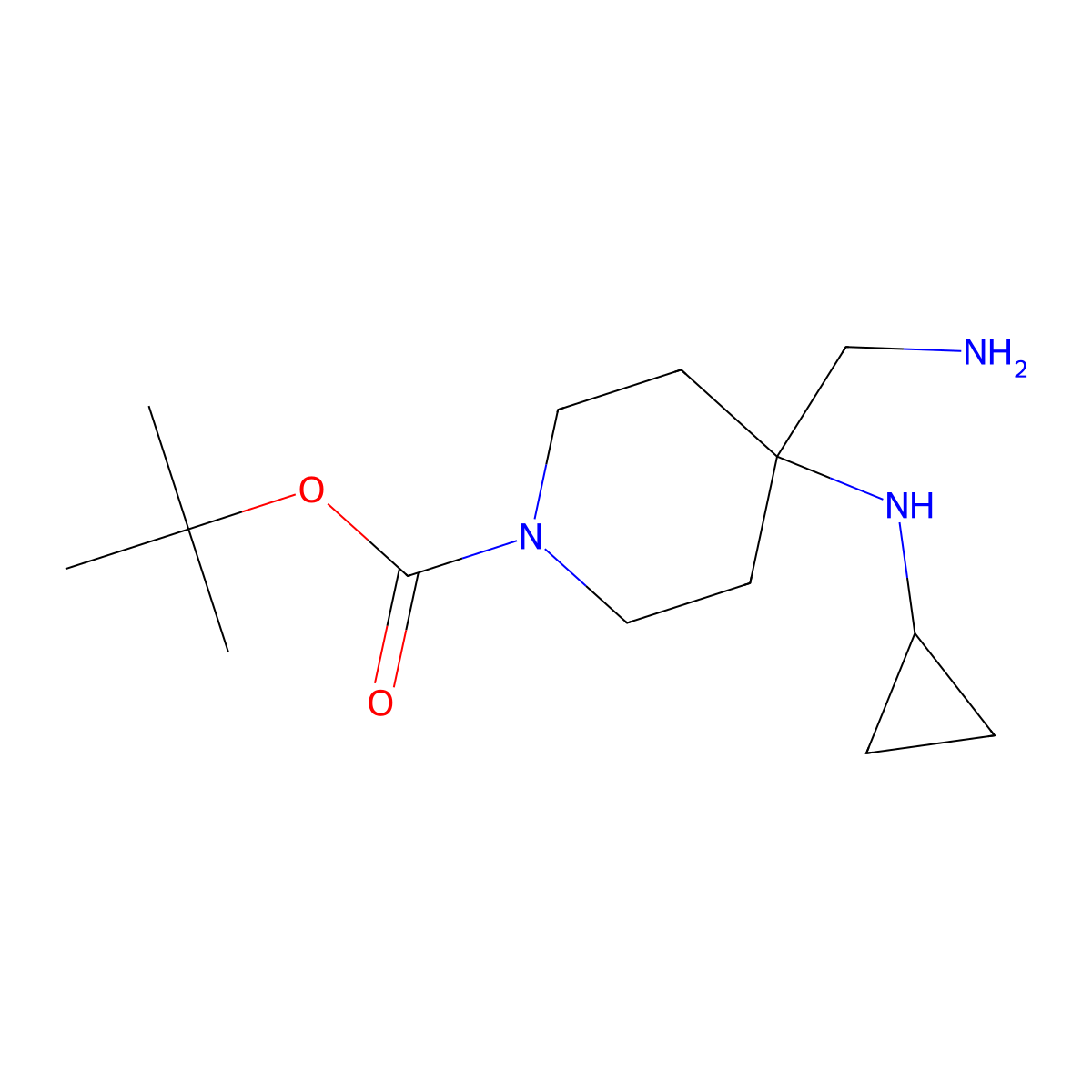 Tert-butyl 4-(aminomethyl)-4-(cyclopropylamino)piperidine-1-carboxylate molecular structure, CAS 1118787-07-7