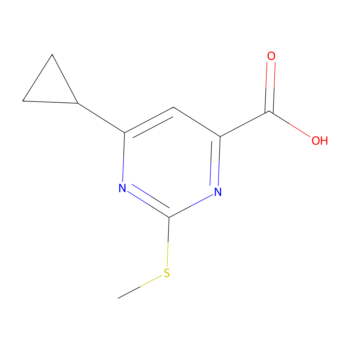 6-Cyclopropyl-2-(methylsulfanyl)pyrimidine-4-carboxylic acid molecular structure, CAS 1118787-11-3