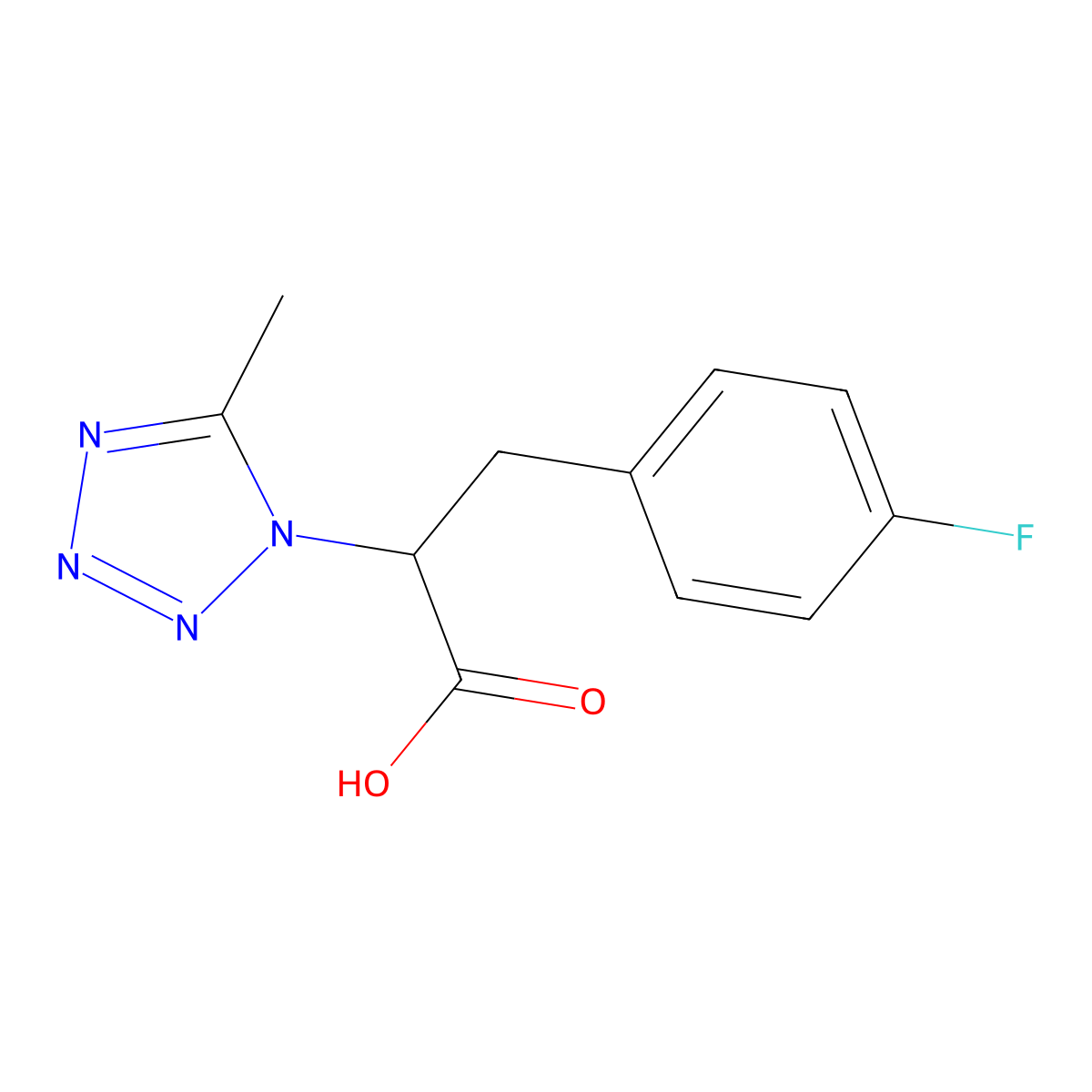 3-(4-fluorophenyl)-2-(5-methyl-1H-1,2,3,4-tetrazol-1-yl)propanoic acid molecular structure, CAS 1118787-16-8