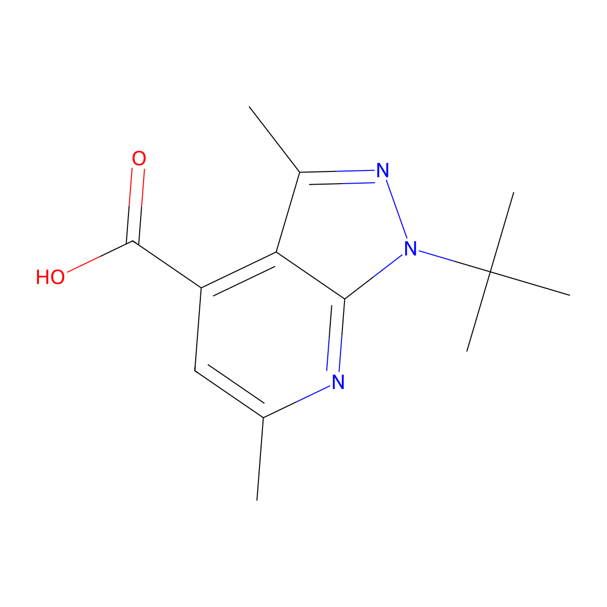 1-tert-butyl-3,6-dimethyl-1H-pyrazolo[3,4-b]pyridine-4-carboxylic acid molecular structure, CAS 1118787-79-3