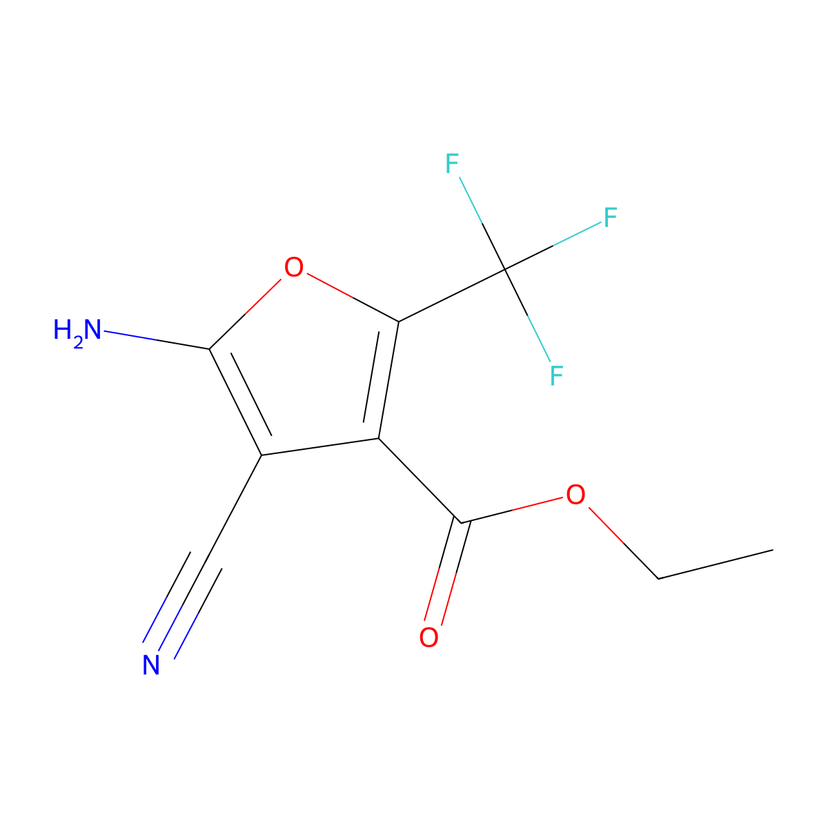 Ethyl 5-amino-4-cyano-2-(trifluoromethyl)furan-3-carboxylate molecular structure, CAS 1118787-87-3