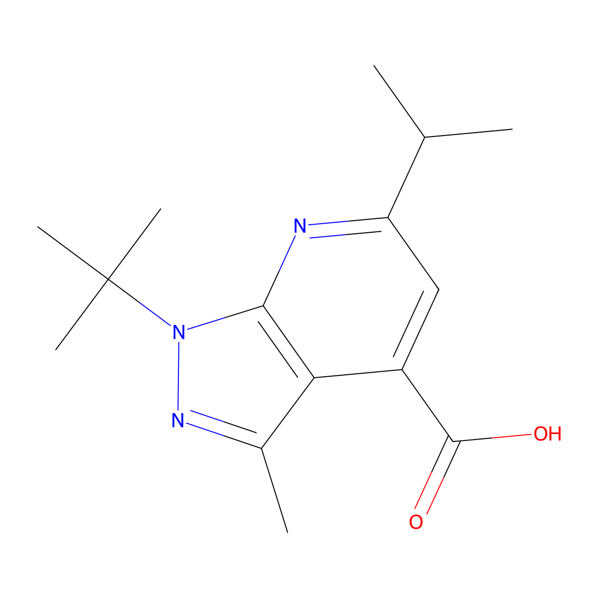 1-tert-butyl-3-methyl-6-(propan-2-yl)-1H-pyrazolo[3,4-b]pyridine-4-carboxylic acid molecular structure, CAS 1118788-02-5