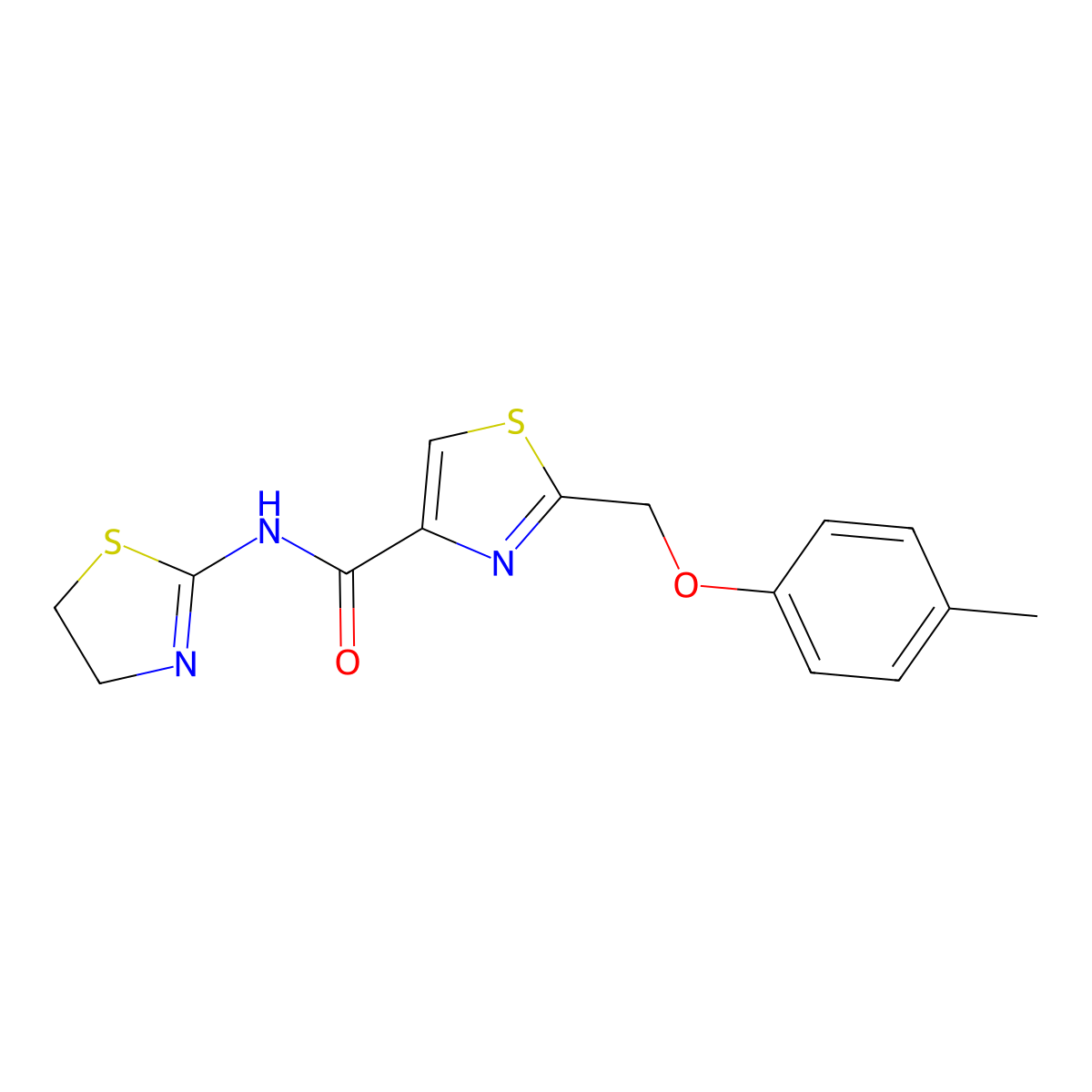 N-(4,5-dihydro-1,3-thiazol-2-yl)-2-(4-methylphenoxymethyl)-1,3-thiazole-4-carboxamide molecular structure, CAS 1118861-77-0