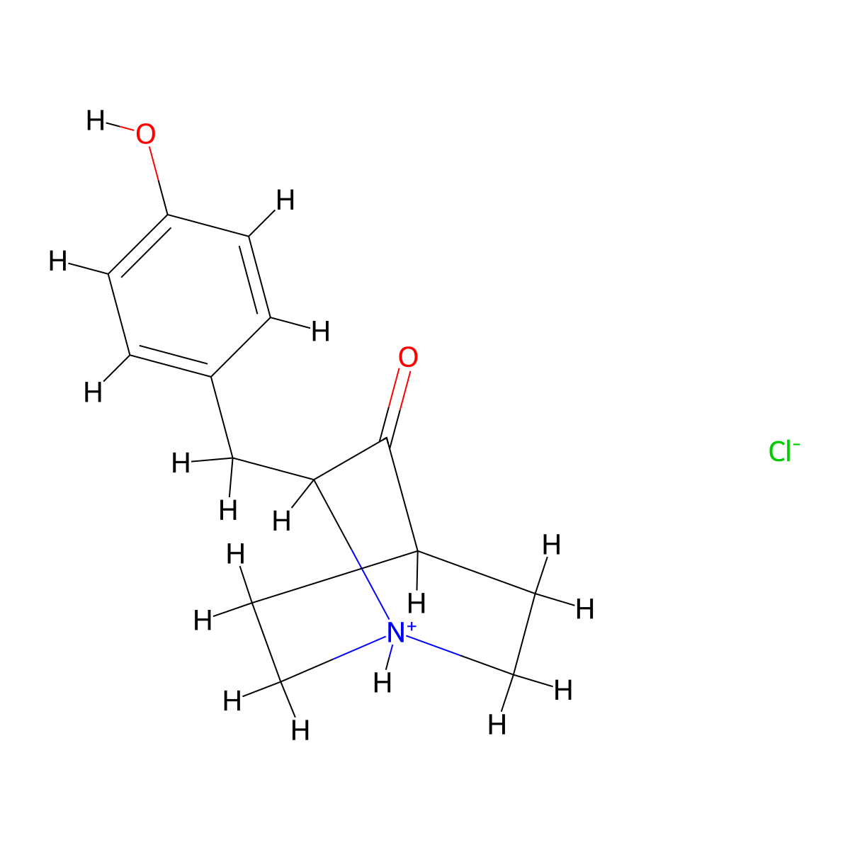 1-Azabicyclo(2.2.2)octan-3-one, 2-((4-hydroxyphenyl)methyl)-, hydrochloride molecular structure, CAS 111897-02-0