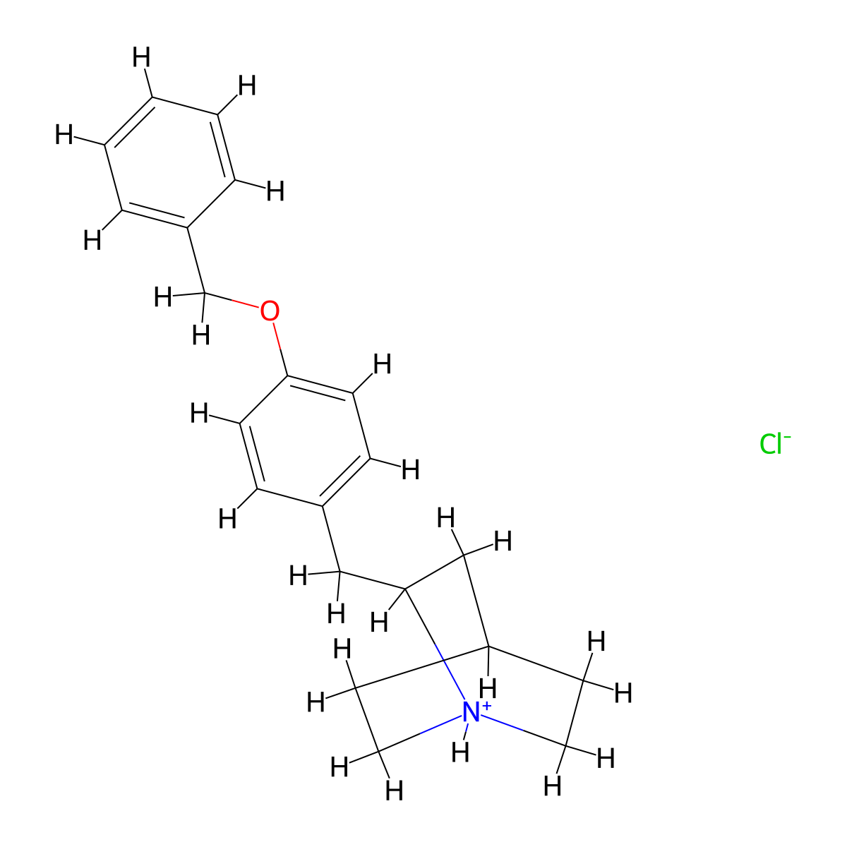 1-Azabicyclo(2.2.2)octane, 2-((4-(phenylmethoxy)phenyl)methyl)-, hydrochloride molecular structure, CAS 111897-06-4