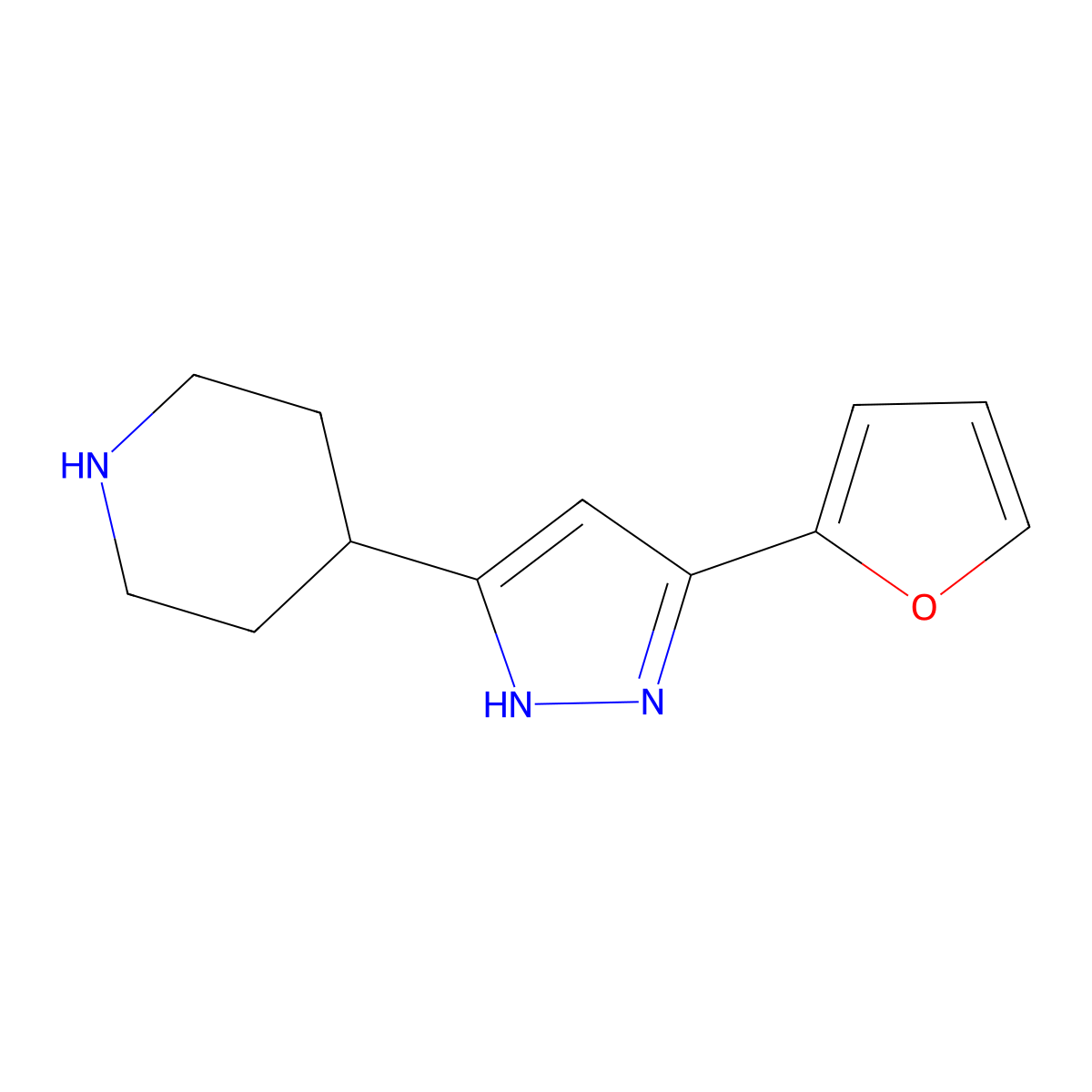 4-[3-(2-furyl)-1H-pyrazol-5-yl]piperidine molecular structure, CAS 111897-11-1