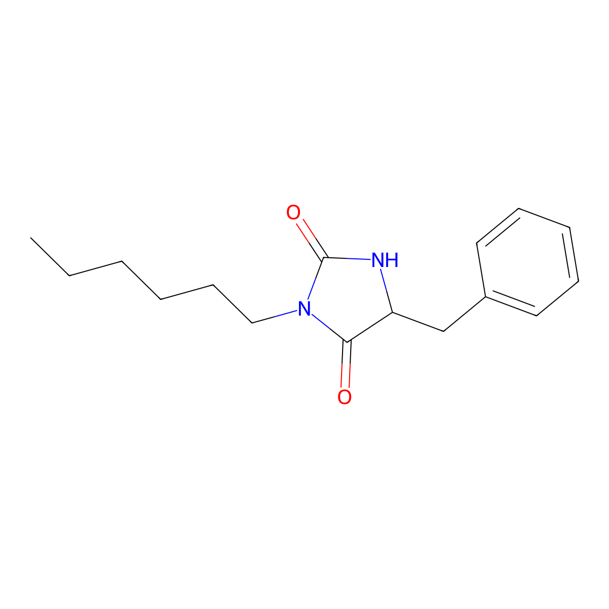 2,4-Imidazolidinedione, 3-hexyl-5-(phenylmethyl)- molecular structure, CAS 111897-27-9