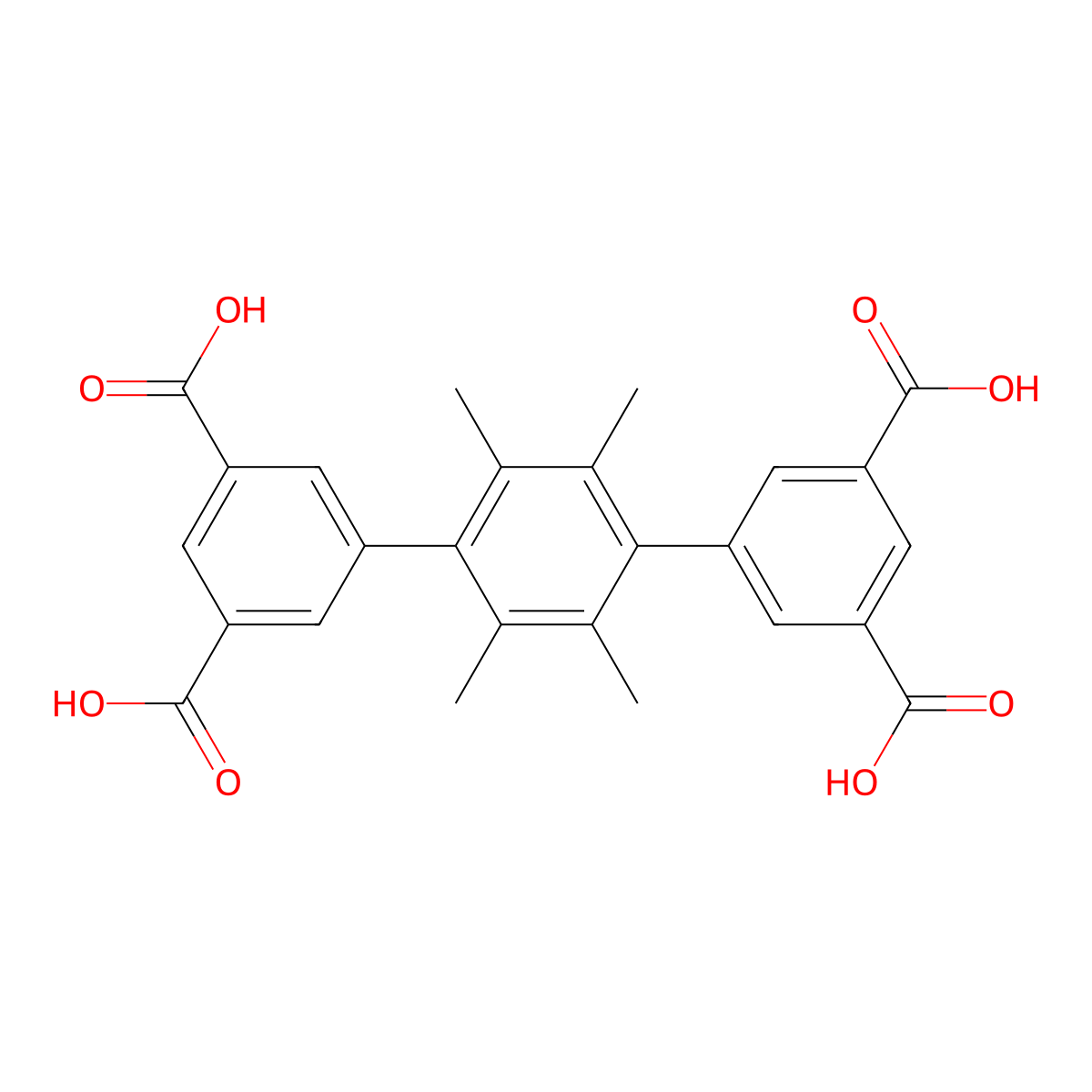2',3',5',6'-Tetramethyl-[1,1':4',1''-terphenyl]-3,3'',5,5''-tetracarboxylic acid molecular structure, CAS 1119195-99-1
