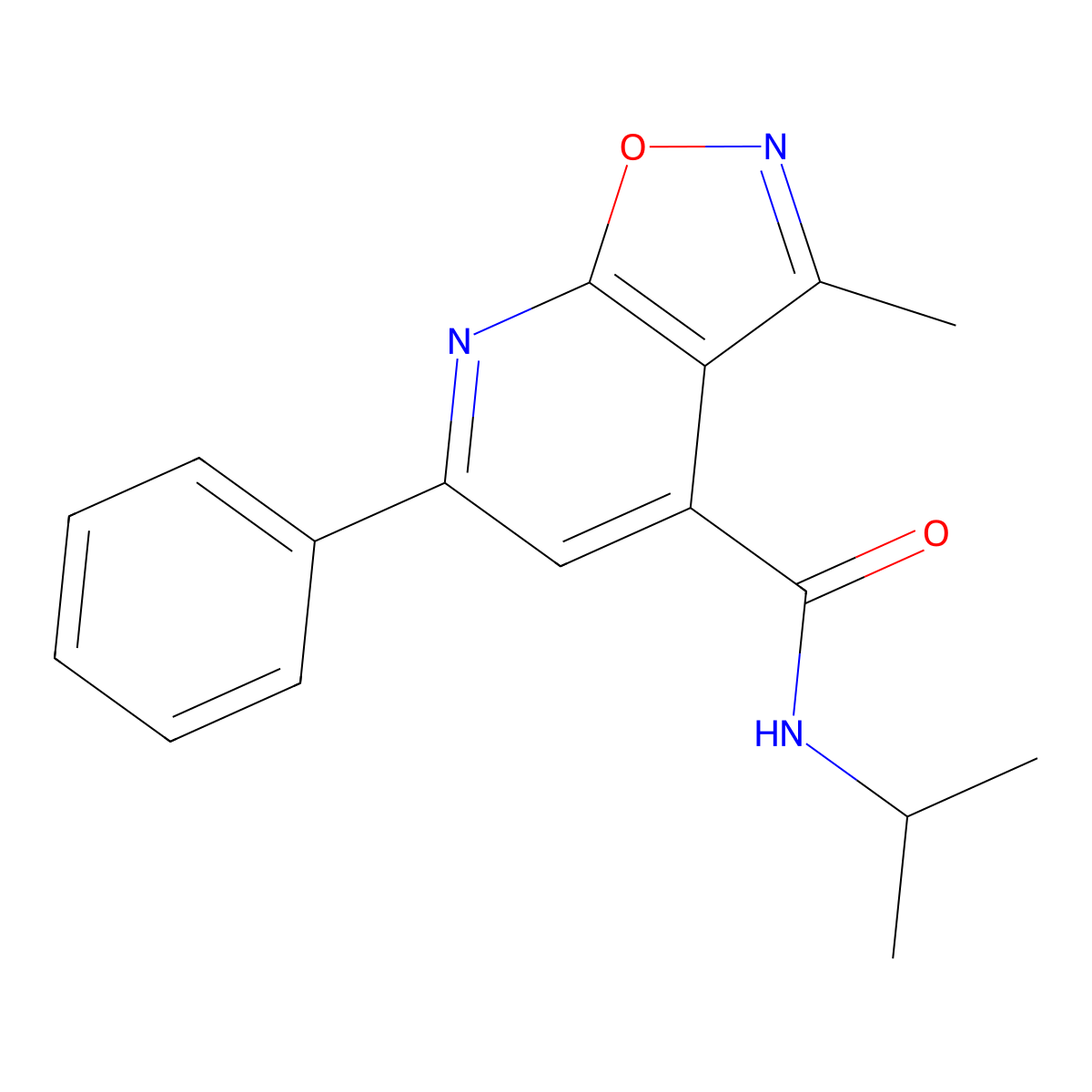 3-methyl-6-phenyl-N-(propan-2-yl)[1,2]oxazolo[5,4-b]pyridine-4-carboxamide molecular structure, CAS 1119205-92-3