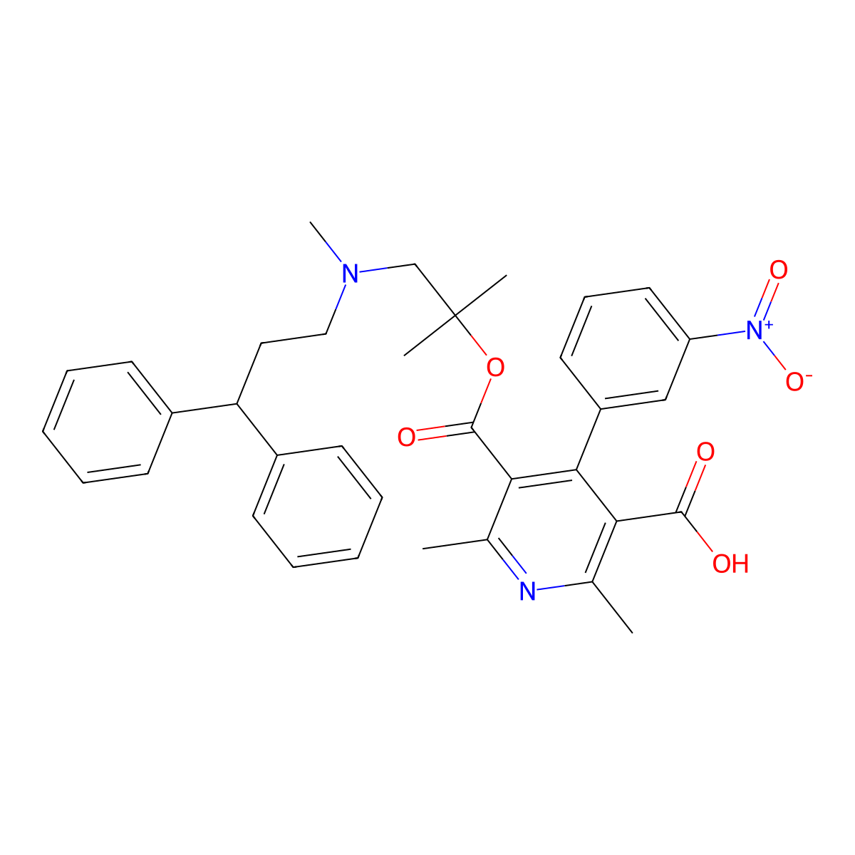 5-(1-(3,3-Diphenylpropyl(methyl)amino)-2-methylpropan-2-yl)oxycarbonyl-2,6-dimethyl-4-(3-nitrophenyl)pyridine-3-carboxylic acid molecular structure, CAS 1119226-97-9