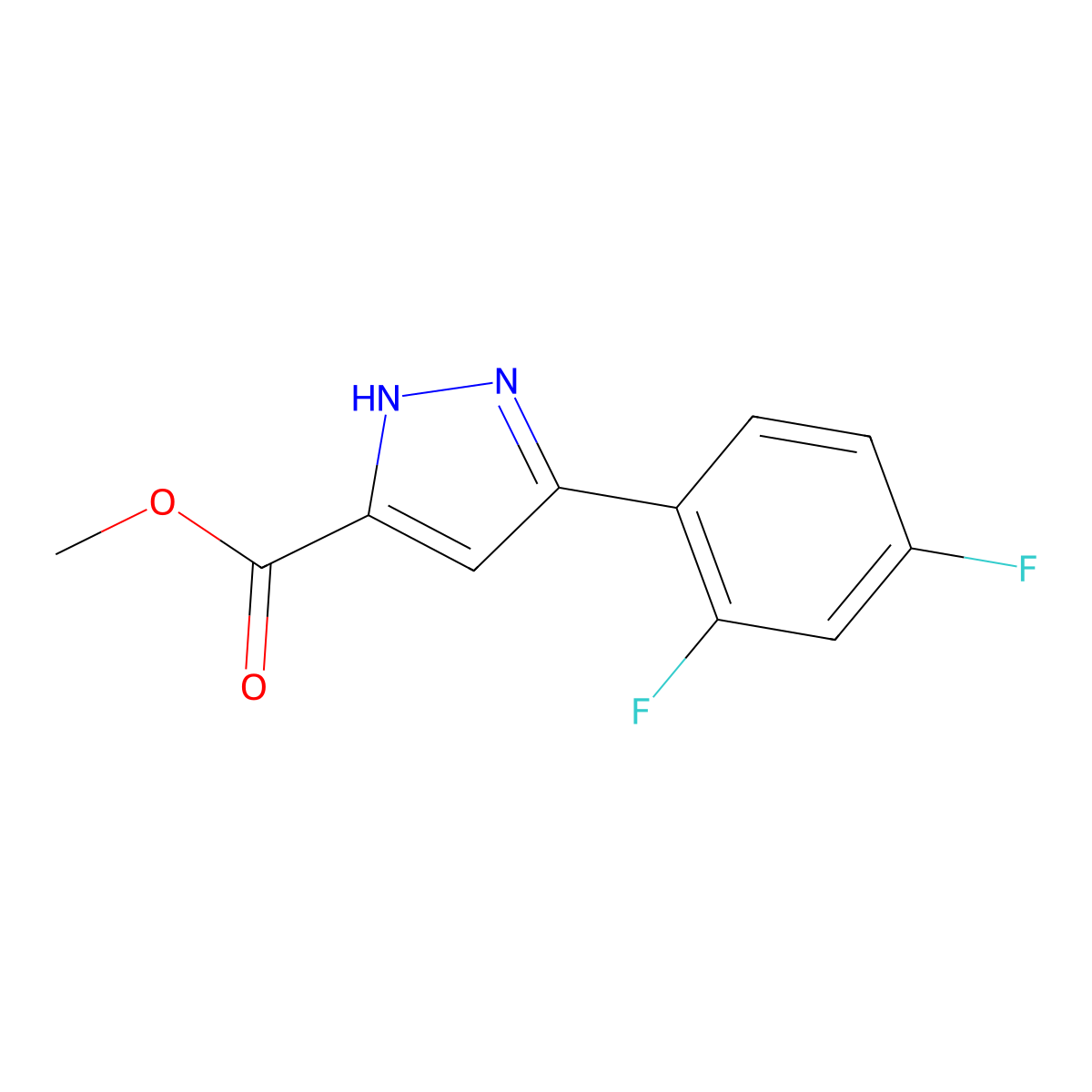 methyl 3-(2,4-difluorophenyl)-1H-pyrazole-5-carboxylate molecular structure, CAS 1119299-71-6