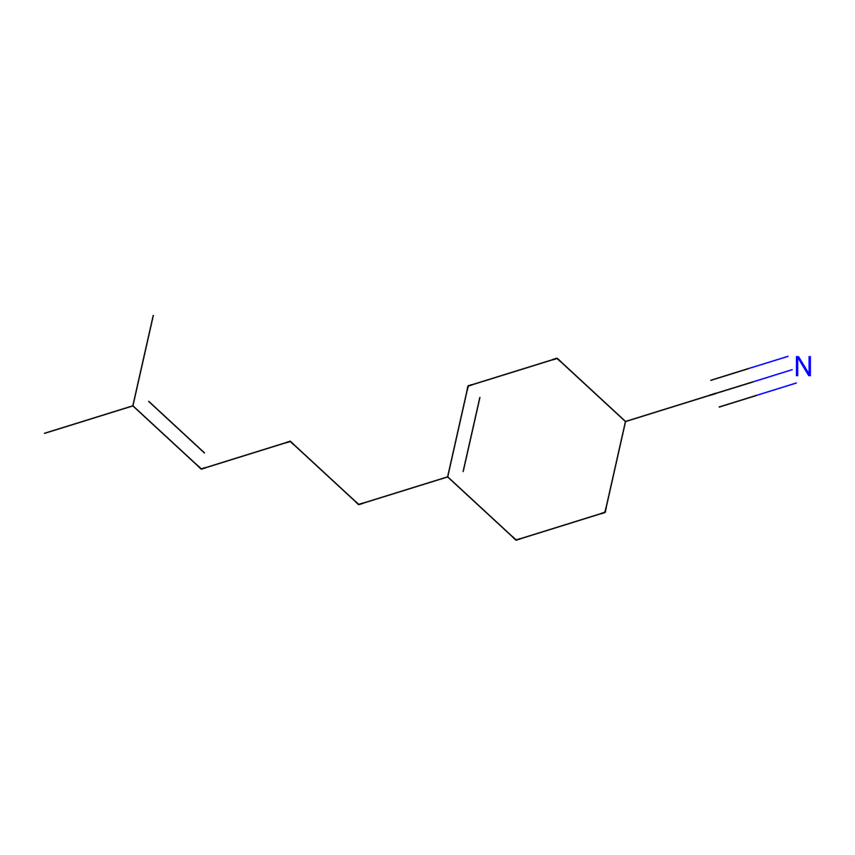 3-Cyclohexene-1-carbonitrile, 4-(4-methyl-3-penten-1-yl)- molecular structure, CAS 111931-53-4