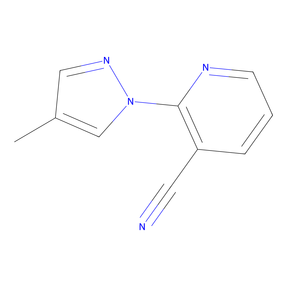 2-(4-methyl-1H-pyrazol-1-yl)nicotinonitrile molecular structure, CAS 1119391-07-9