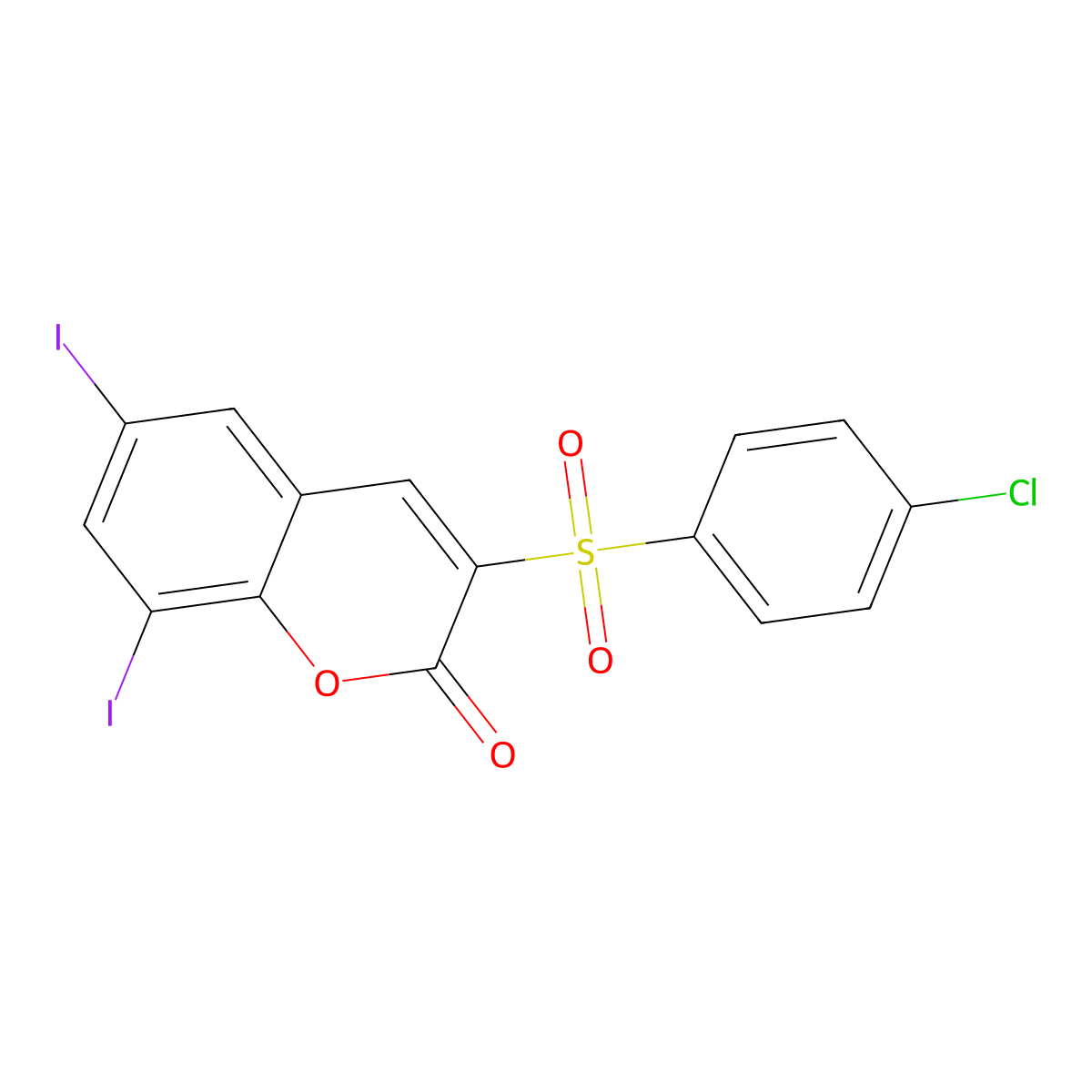 3-((4-Chlorophenyl)sulfonyl)-6,8-diiodo-2H-chromen-2-one molecular structure, CAS 1119391-71-7