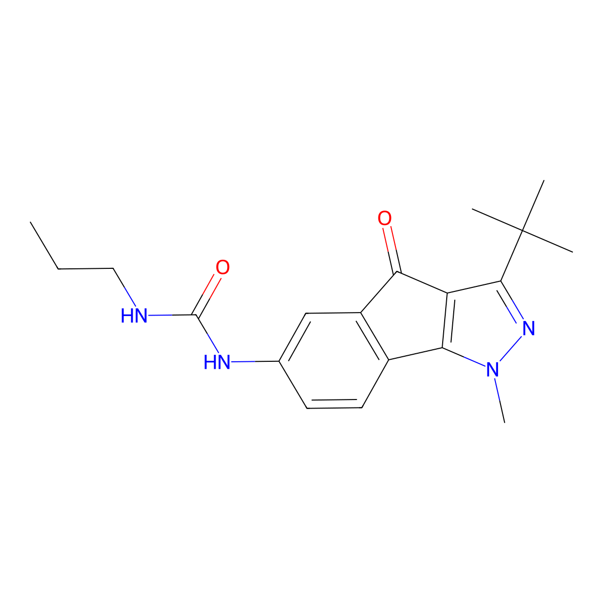 N-(3-(Tert-butyl)-1-methyl-4-oxoindeno[2,3-D]pyrazol-6-YL)(propylamino)formamide molecular structure, CAS 1119392-22-1