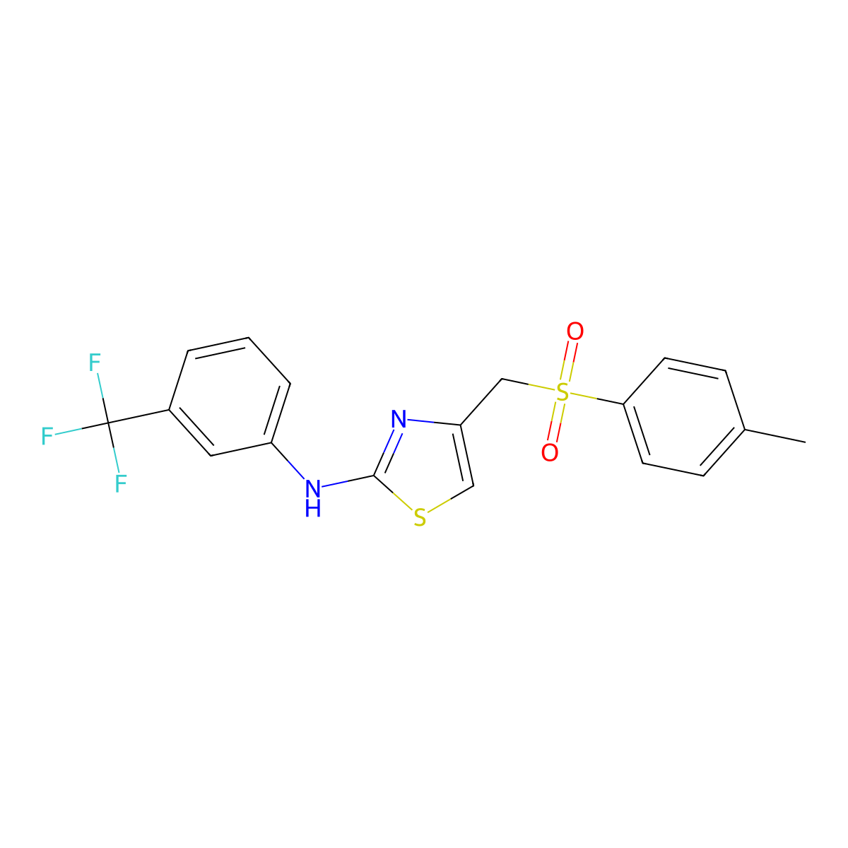 4-Methyl-1-(((4-((3-(trifluoromethyl)phenyl)amino)(3,5-thiazolyl))methyl)sulfonyl)benzene molecular structure, CAS 1119392-34-5