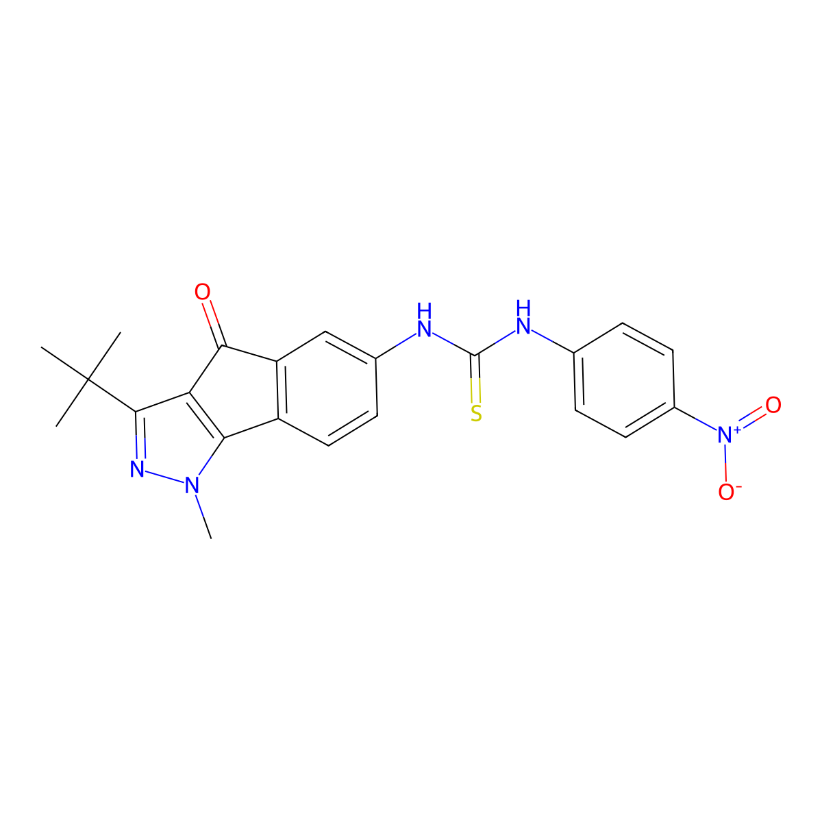 3-(Tert-butyl)-1-methyl-6-((((4-nitrophenyl)amino)thioxomethyl)amino)indeno[2,3-D]pyrazol-4-one molecular structure, CAS 1119392-40-3