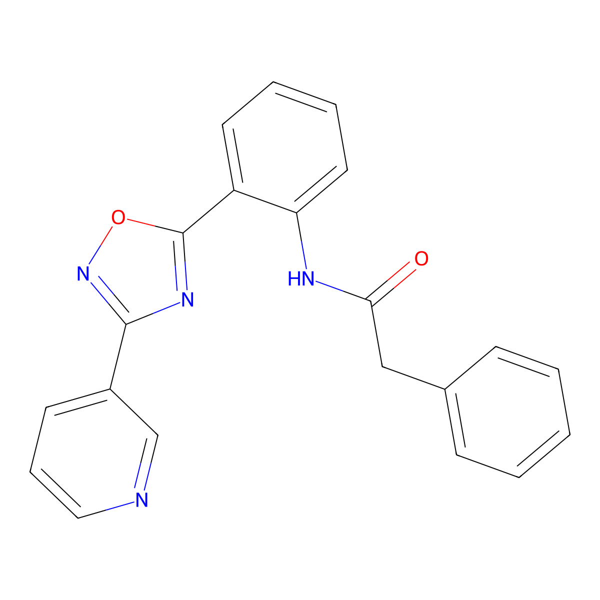 2-phenyl-N-(2-(3-(pyridin-3-yl)-1,2,4-oxadiazol-5-yl)phenyl)acetamide molecular structure, CAS 1119400-21-3