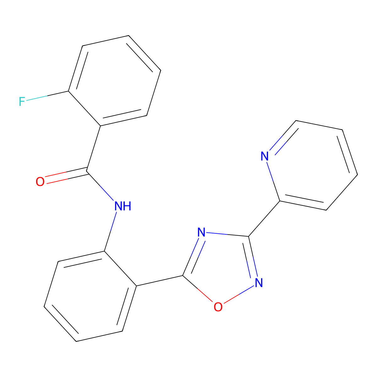 2-fluoro-N-(2-(3-(pyridin-2-yl)-1,2,4-oxadiazol-5-yl)phenyl)benzamide molecular structure, CAS 1119400-30-4