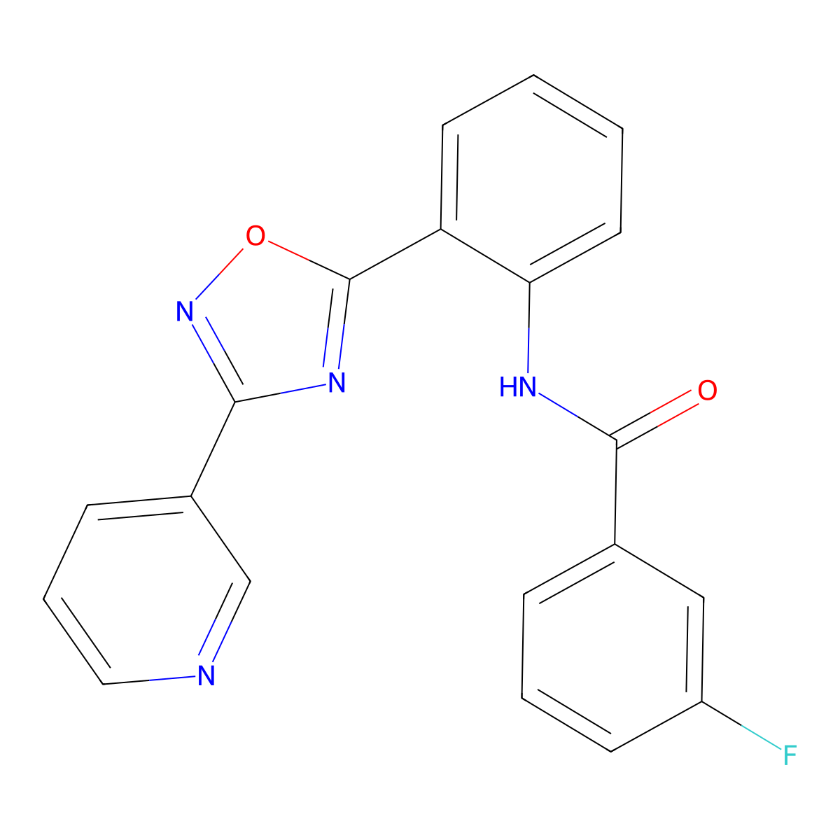 3-fluoro-N-(2-(3-(pyridin-3-yl)-1,2,4-oxadiazol-5-yl)phenyl)benzamide molecular structure, CAS 1119400-48-4
