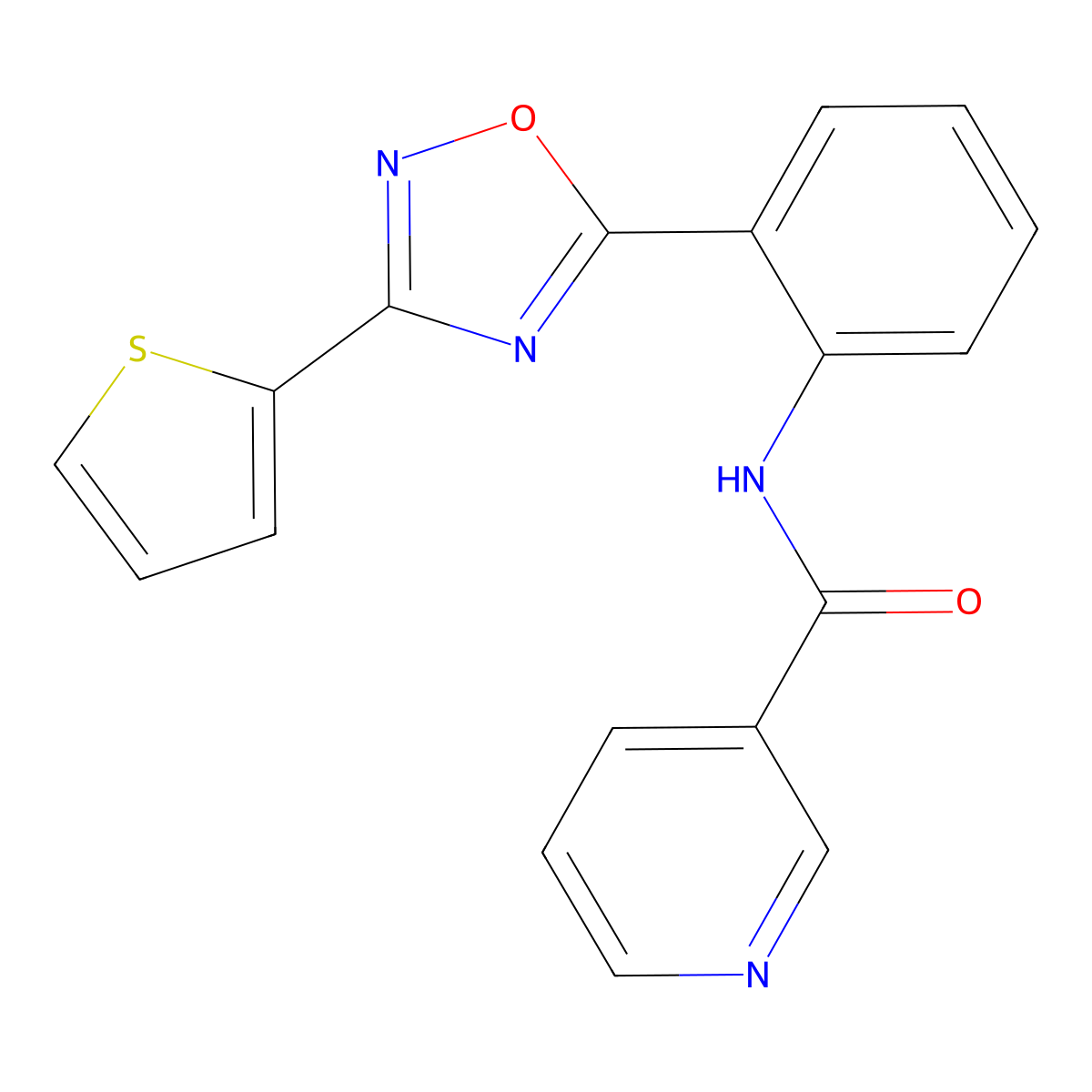 N-{2-[3-(thiophen-2-yl)-1,2,4-oxadiazol-5-yl]phenyl}pyridine-3-carboxamide molecular structure, CAS 1119401-84-1